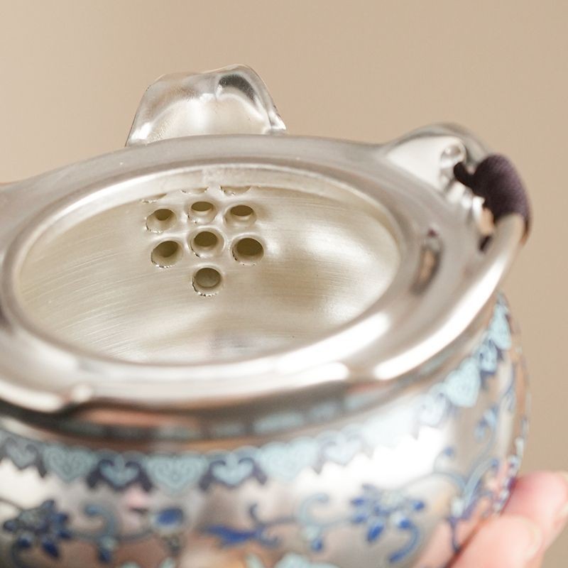 Chinese Silver Plated Travel Tea Set 1 Teapot 2 Cups Gift Box Gongfu