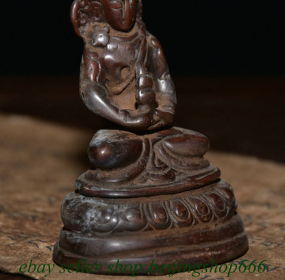 3.2" Old Tibet Tibetan Bronze Amitayus longevity God Goddess Statue