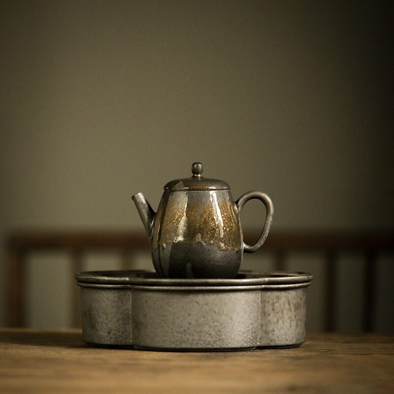 12.8cm Traditional Chinese Ceramic Teapot Holders Household Pot Tray Tea Set