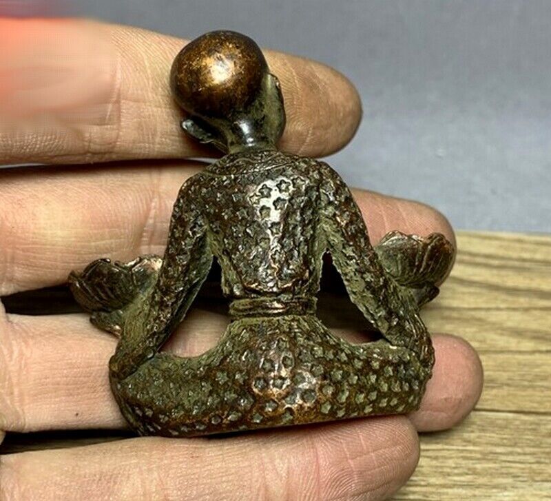 Brass Monk Incense Burner Cone Holder Lotus Buddhism Statue Decoration