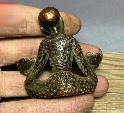 Brass Monk Incense Burner Cone Holder Lotus Buddhism Statue Decoration