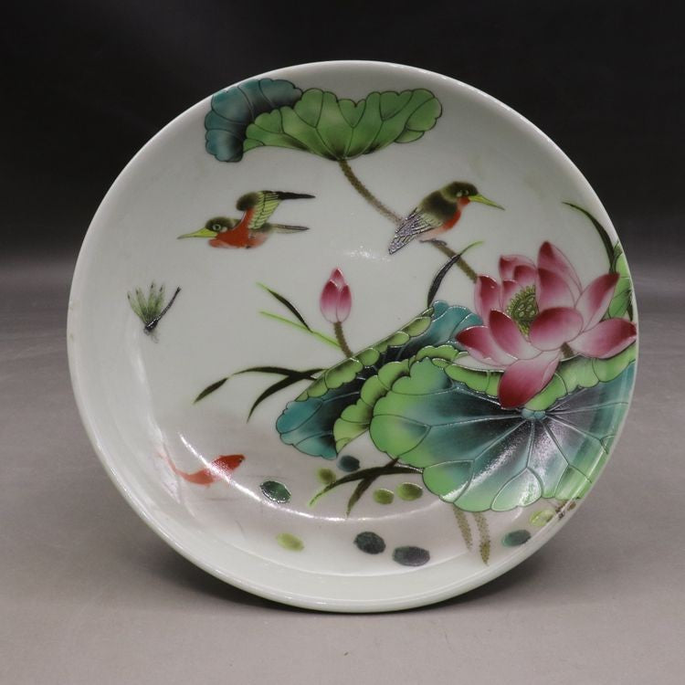 Chinese Famille Rose Porcelain Qing Tongzhi Flowers Birds Fruit Plate 6.50 inch