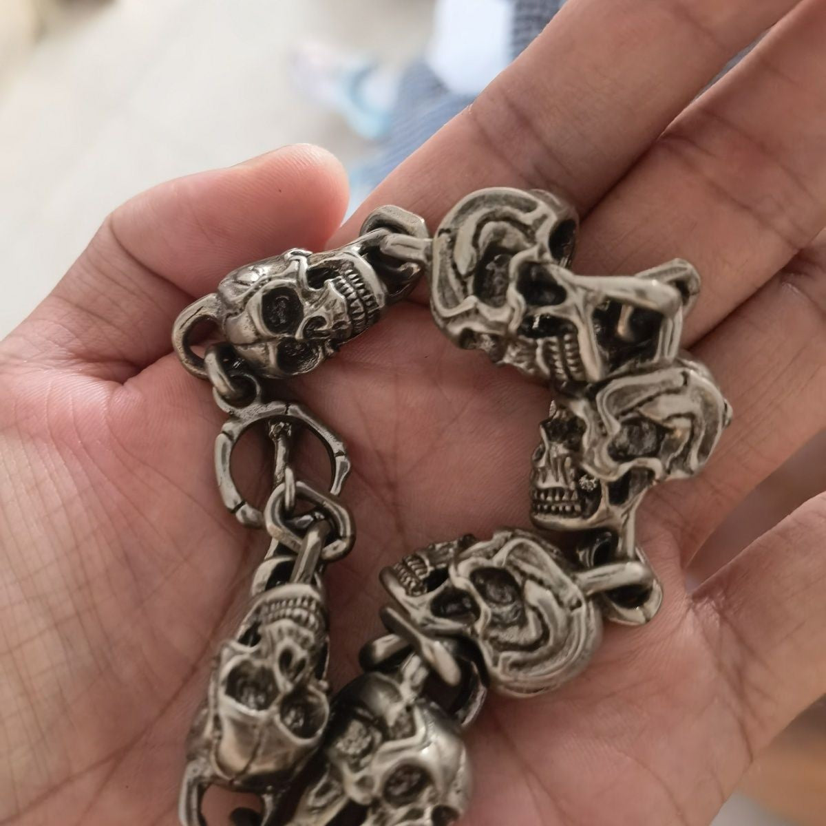 White Copper Miaoyin Skull Bracelet Punk Rock Six Ghosts Lucky Chain