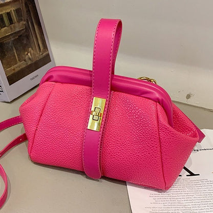 Synthetic Leather Small Shoulder Clip Bag Silver Shell Gold Pink Blue 20*15*10CM