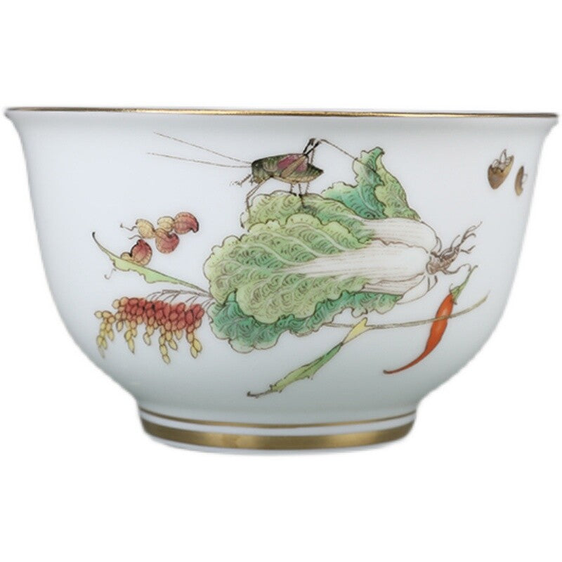 3.6" Collect Chinese Blue-and-white Porcelain Peanut Cabbage Insect Cup '生财有道'