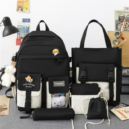 5 In 1 Women Backpack Pockets School Bag Teenage Girls Backpacks Bookbags