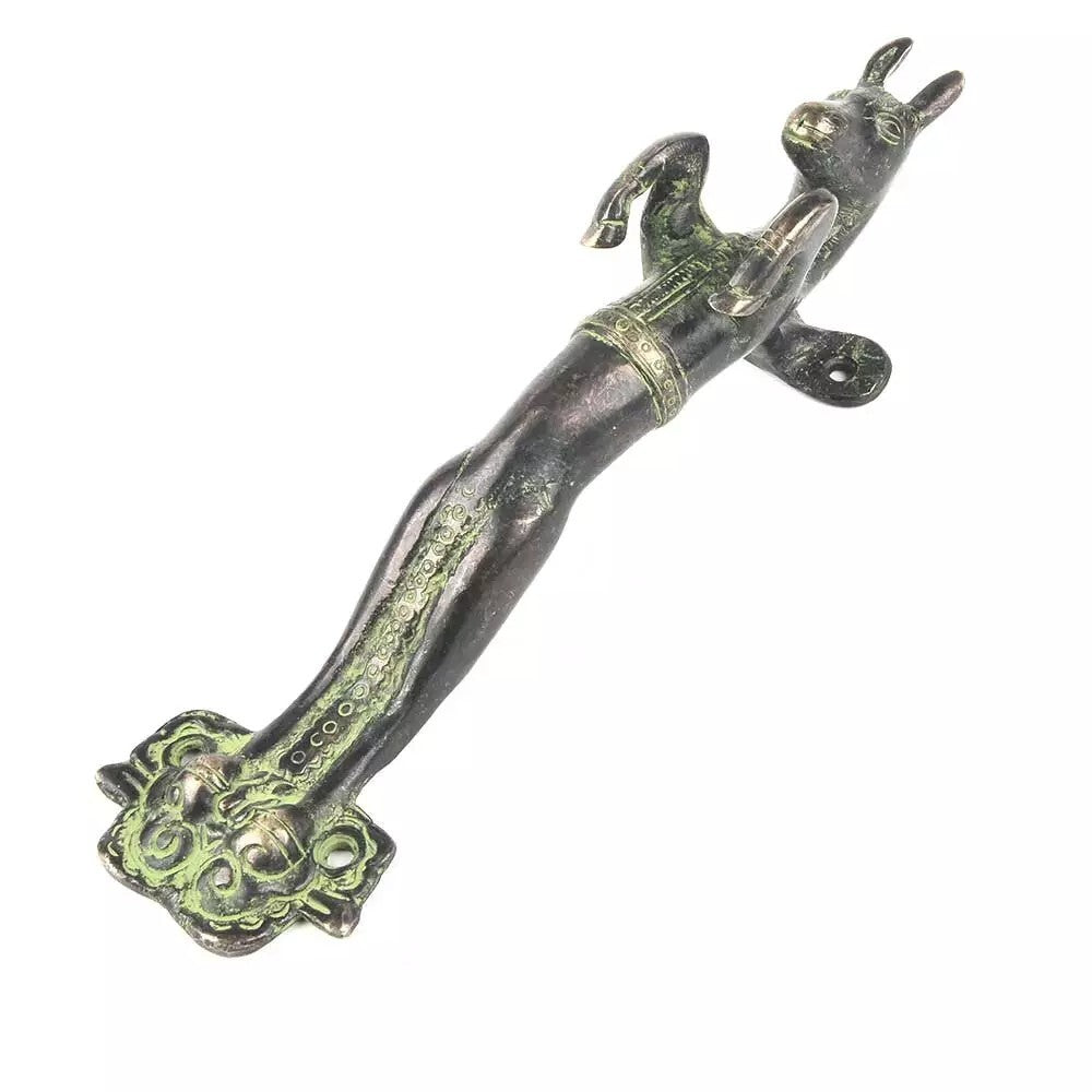 Set of 2 Antique Look Green Patina Brass Carved Horse Figurine Door Handle