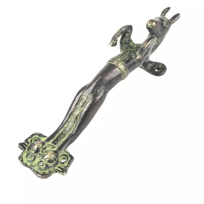 Set of 2 Antique Look Green Patina Brass Carved Horse Figurine Door Handle