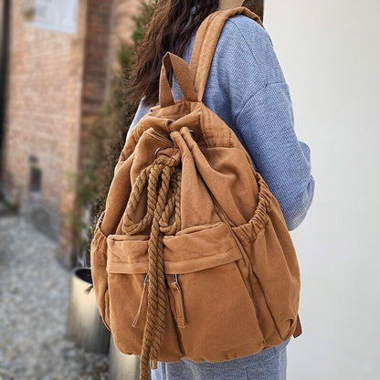 Ladies Canvas Girl Book Bag Brown Laptop Backpack Women Travel School Bag Cool