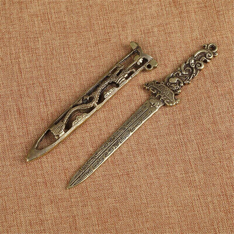 New Bronze Dragon Sword Miniature Figurines Desk Ornament Home Feng Shui Pendant