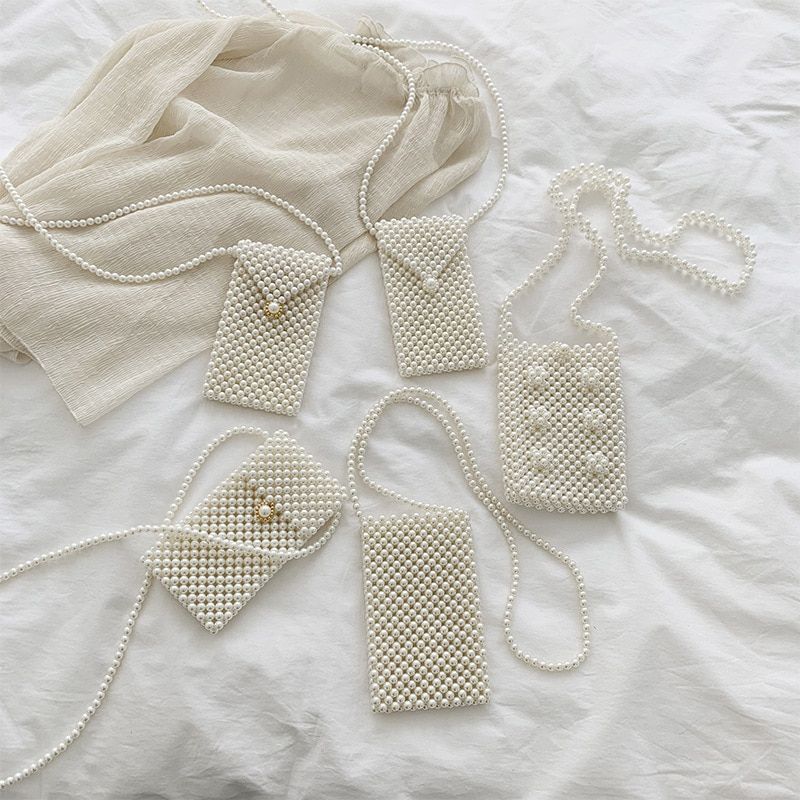 Mini Pearl Small Messenger Bag Summer Pearl Purse Handmade Beaded Phone Pouch