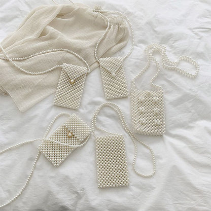 Mini Pearl Small Messenger Bag Summer Pearl Purse Handmade Beaded Phone Pouch