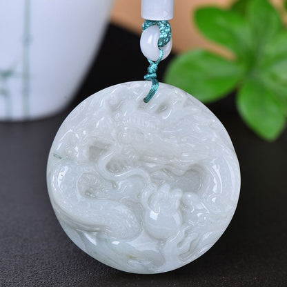 Chinese Natural Jade Jadeite Hand-carved Exquisite Dragon Statue Pendant 9022