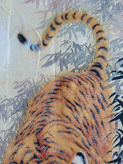 36"China Cloth Silk Lovable Tiger Mural Wall Hanging Tapestry Meditation 雄风