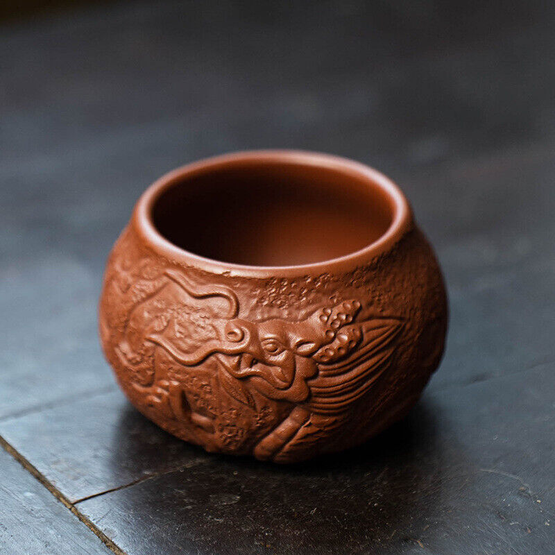 1Pc Handmade Tea Cup Dragon Carved Embossed Master Cup Zisha Clay 125ml