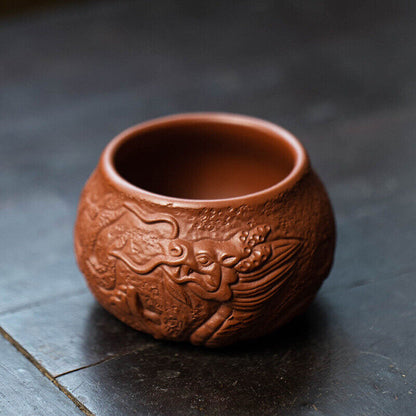 1Pc Handmade Tea Cup Dragon Carved Embossed Master Cup Zisha Clay 125ml