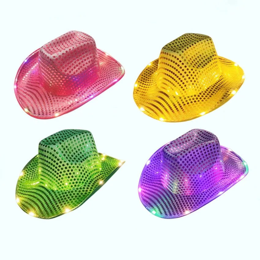 Cowboy Hat Light Up Flashing Glow Party Favor for Halloween Xmas New Year