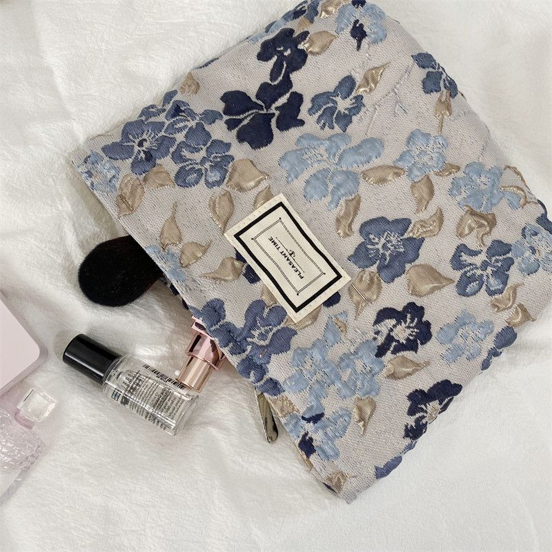 Canvas Flower Print Pattern Travel Storage Bag Toiletries Cosmetic Make Up Bag