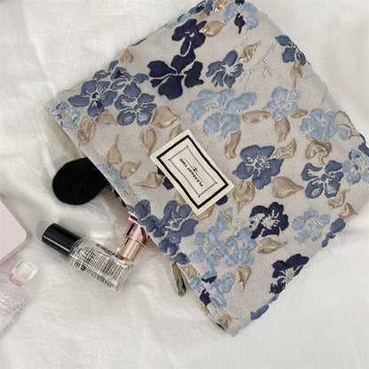 Canvas Flower Print Pattern Travel Storage Bag Toiletries Cosmetic Make Up Bag