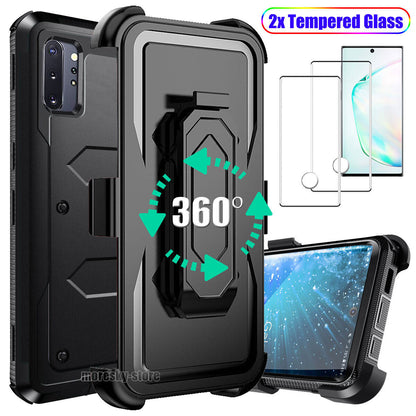 For Samsung Galaxy Note10+ Case Clip Belt Stand Cover / Tempered Glass Protector