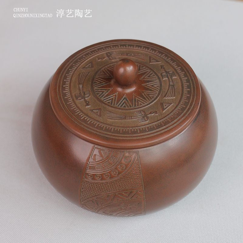 Guangxi Nixing Pottery Tea Caddy 14cm 200g Hand Carved Ceramic Storage Jar