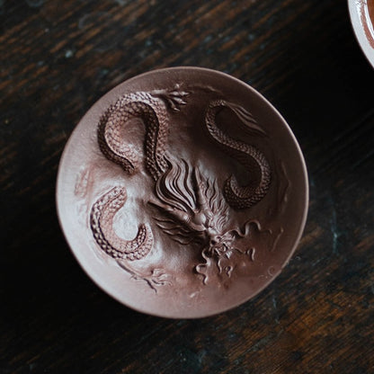 Full Handmade Tea Cup Dragon Carved True Yixing Zisha Purple Clay Master Cup New