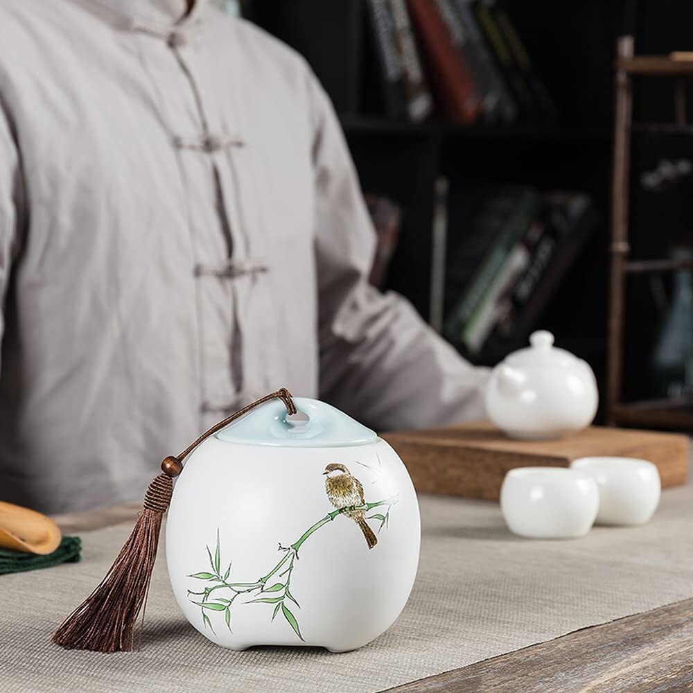 12.4cm Tea Caddy Ceramic Sealed Cans Puer Tea Jar Household Storage Cans Decor