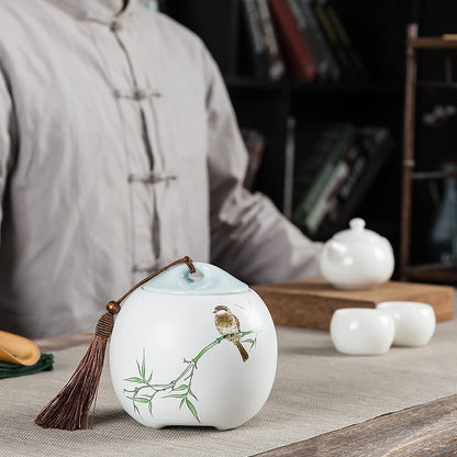 12.4cm Tea Caddy Ceramic Sealed Cans Puer Tea Jar Household Storage Cans Decor