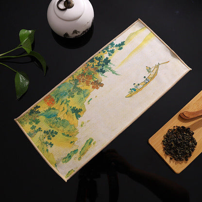 Painted Chinese Style Thick Tea Towel Super Absorbent Tea Cleaning Set Cup Mat.