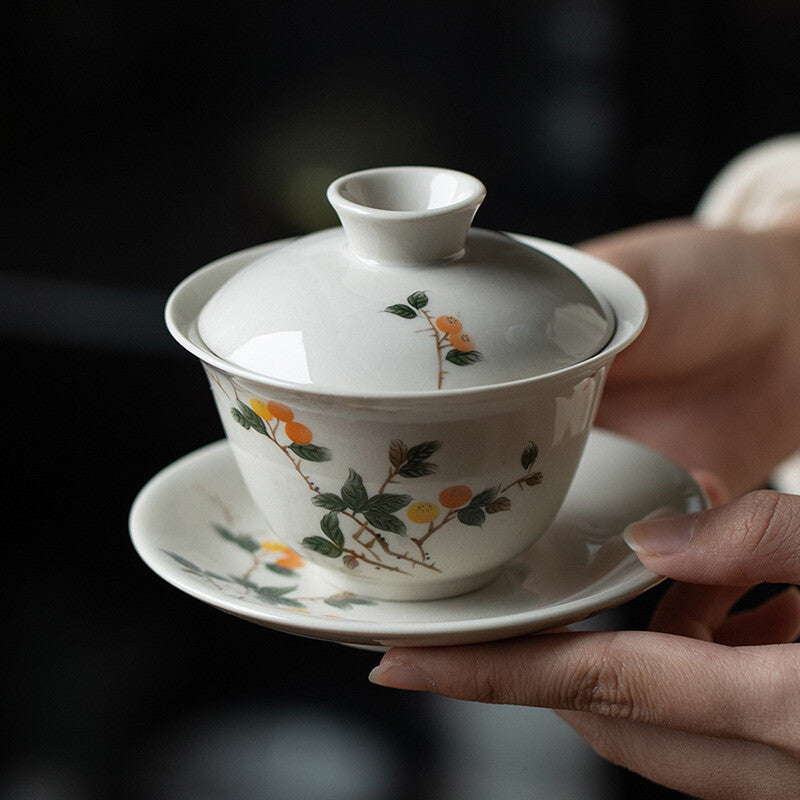 Chinese Porcelain Gaiwan Antique Zen Style Tureen Ceramic Covered Bowl Saucer