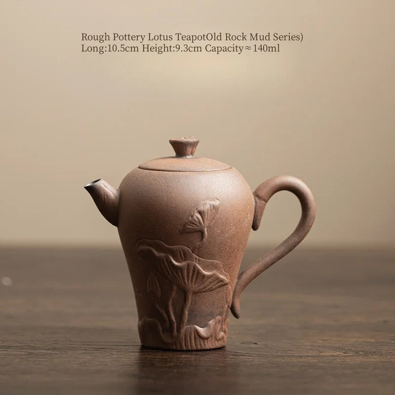 140ml Chinese Rough Pottery Old Rock Mud Relief Lotus Teapot Kungfu Teaware