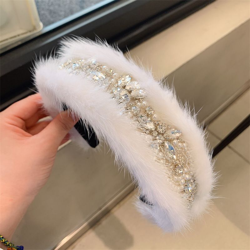 Women Headband Luxurious Faux Fur Crystal Hairband Casual Adult Hair Accessories