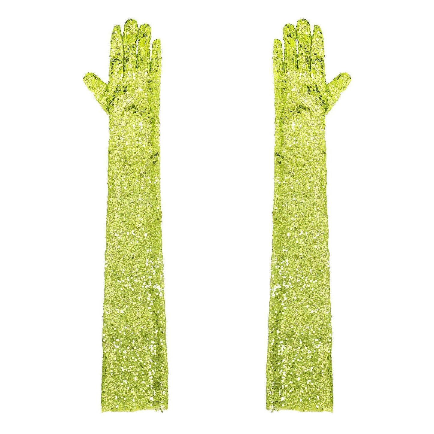 Women Gloves Vintage Shiny Sequin Finger Elbow Length Long Mittens Opera Costume