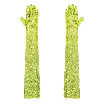 Women Gloves Vintage Shiny Sequin Finger Elbow Length Long Mittens Opera Costume
