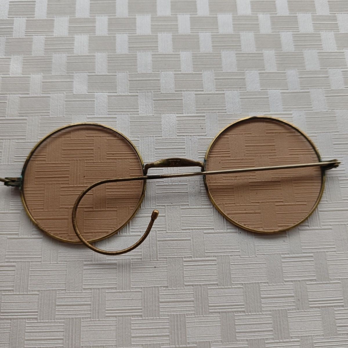 Vintage Round Crystal Sunglasses Old Shanghai Tea Tint Hook Eyewear Photo Prop