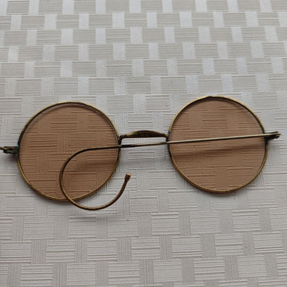 Vintage Round Crystal Sunglasses Old Shanghai Tea Tint Hook Eyewear Photo Prop