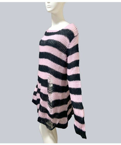 Unisex Sweater Plus Size Punk Long Dress Hollow Hole Broken Jumper Loose Thin