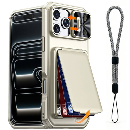 For iPhone 17 16 15 Pro Max Case Wallet+Lanyard Wrist Strap Built-in Card Holder