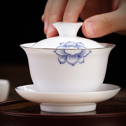 170ml Chinese Jingdezhen Porcelain Gaiwan Ceramic Tureen Thin Glaze Tea Bowl Lid