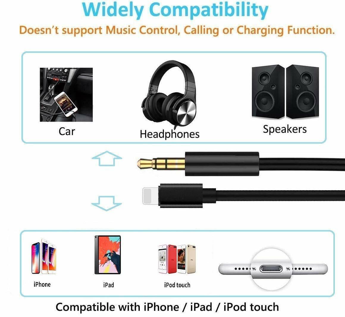 For iPhone 7 8 X XR 11 12 13 Pro Max 8 Pin to 3.5mm AUX Audio Car Adapter Cord