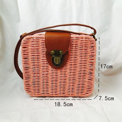 Straw Bag Round Woven Handmade Summer Polyester Crossbody Shoulder Bag Polyester