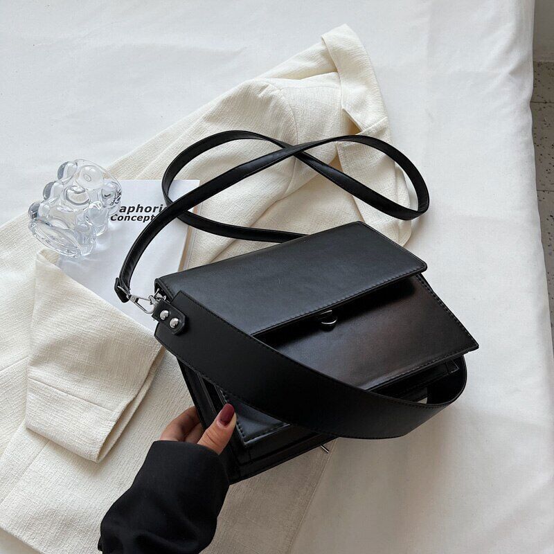 Double Layer Flap Crossbody Bags Women Classic Shoulder Handbags Black