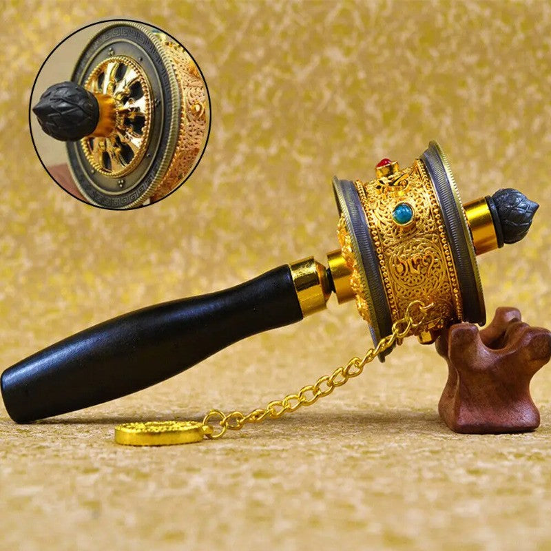 23cm New Copper Hand Rotating Prayer Wheel Buddhism Meditation Artifact