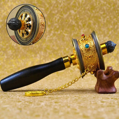 23cm New Copper Hand Rotating Prayer Wheel Buddhism Meditation Artifact