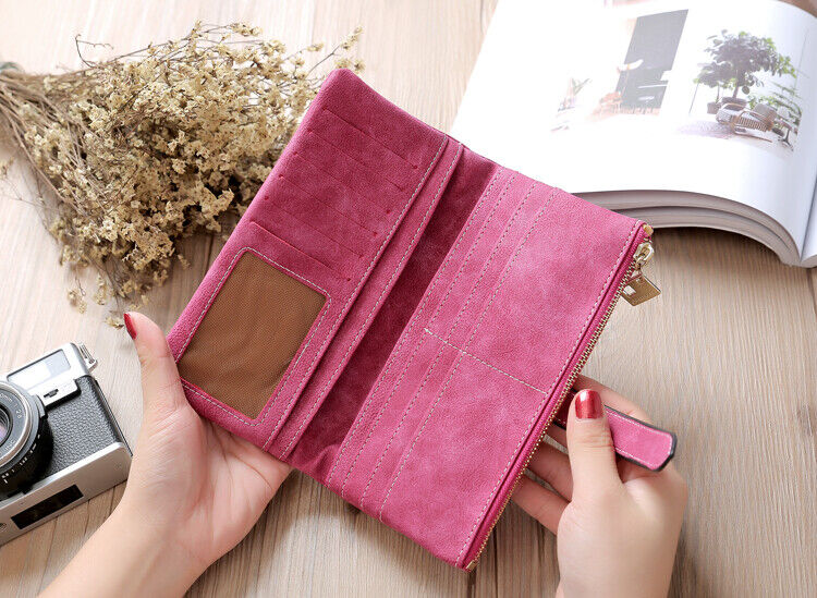 Women's Wallets Leather Billfold Handbag Clamps Cash Clip Female Coin Purse Card