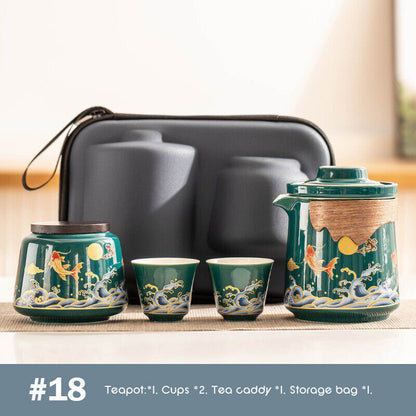 Outdoor Office Camping Tea Ceramic Set Porcelain Chinese Gongfu Tea Cup Set