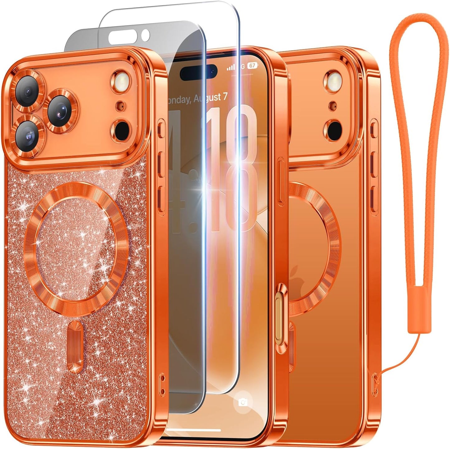 Designed for Iphone 17 Pro Case 6.3", [Glitter Card & Wrist Strap] [Compatible w