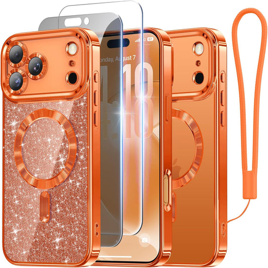 Designed for Iphone 17 Pro Case 6.3", [Glitter Card & Wrist Strap] [Compatible w