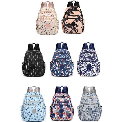Small Backpack Flower Printing Shoulder Bag Waterproof Nylon Rucksack 20L Zipper