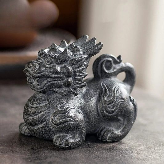 9cm Natural Handmade Stone Kylin Chinese Mascot Statue Tea Pet Sculpture Crafts
